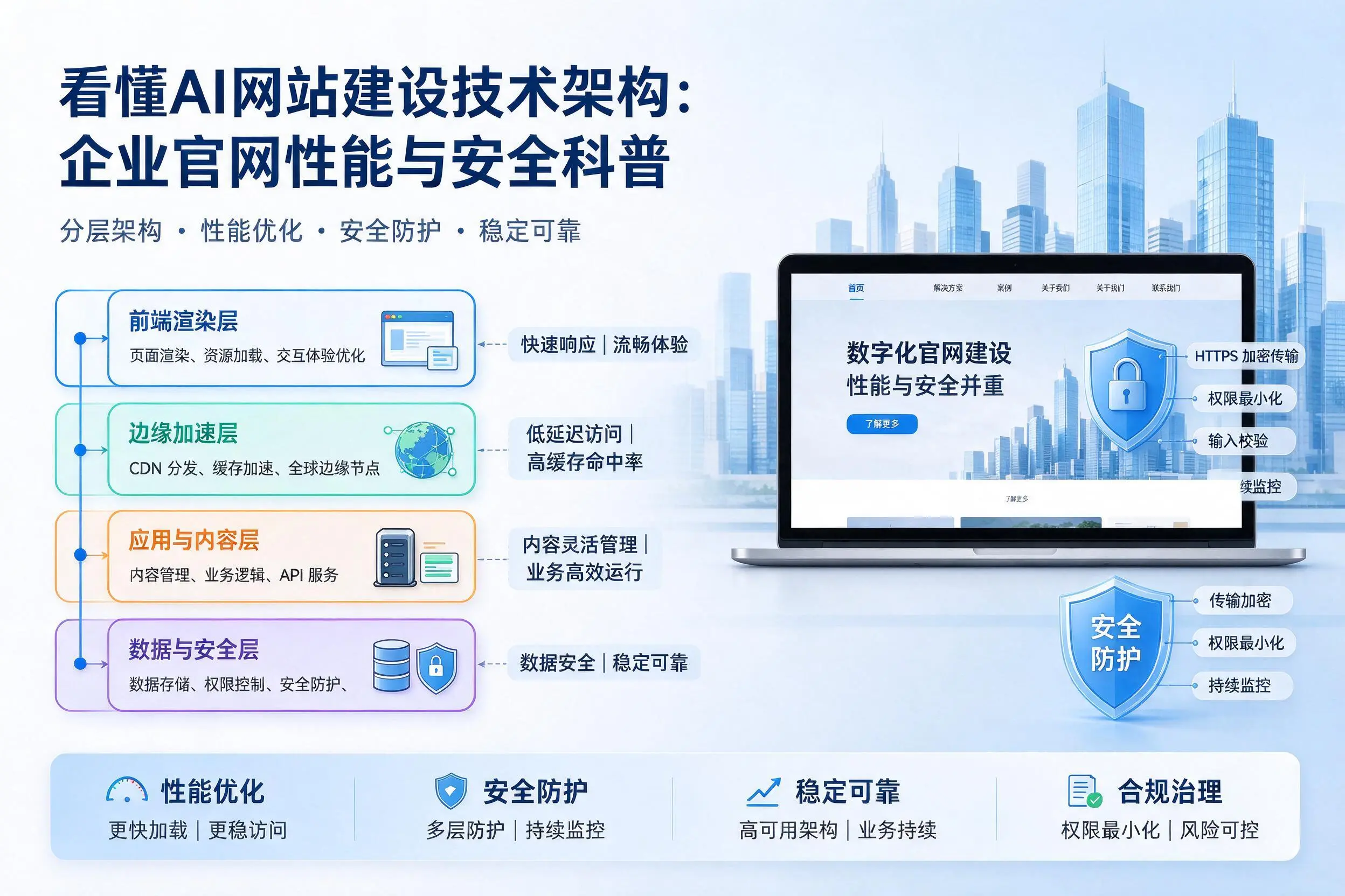 看懂AI网站建设技术架构:七台河企业官网性能与安全科普