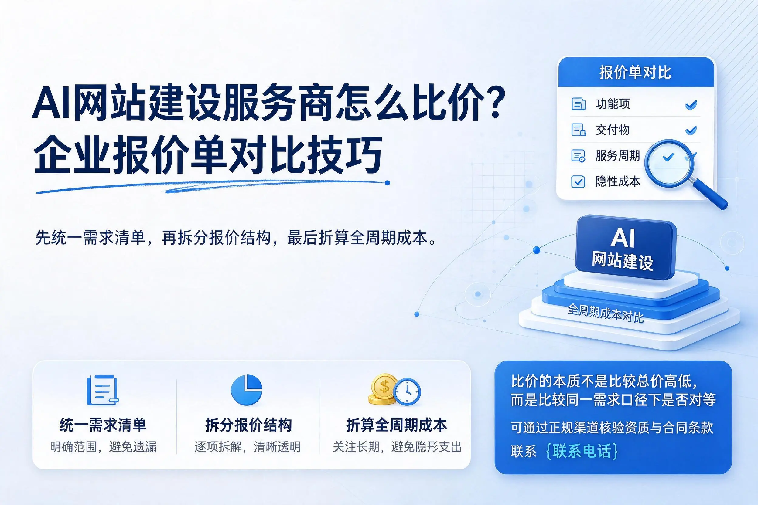 AI网站建设服务商怎么比价?七台河企业报价单对比技巧
