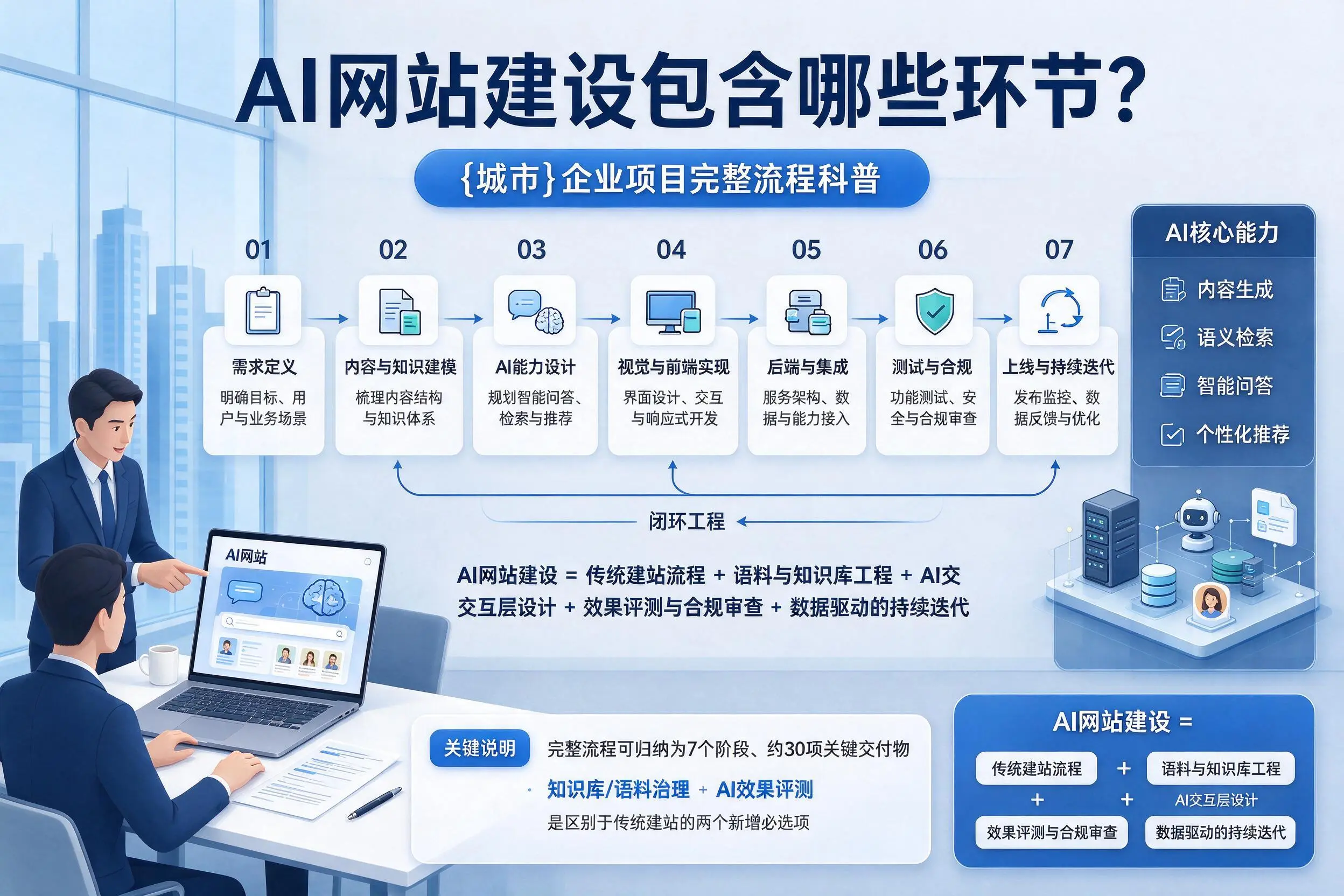 AI网站建设包含哪些环节?七台河企业项目完整流程科普