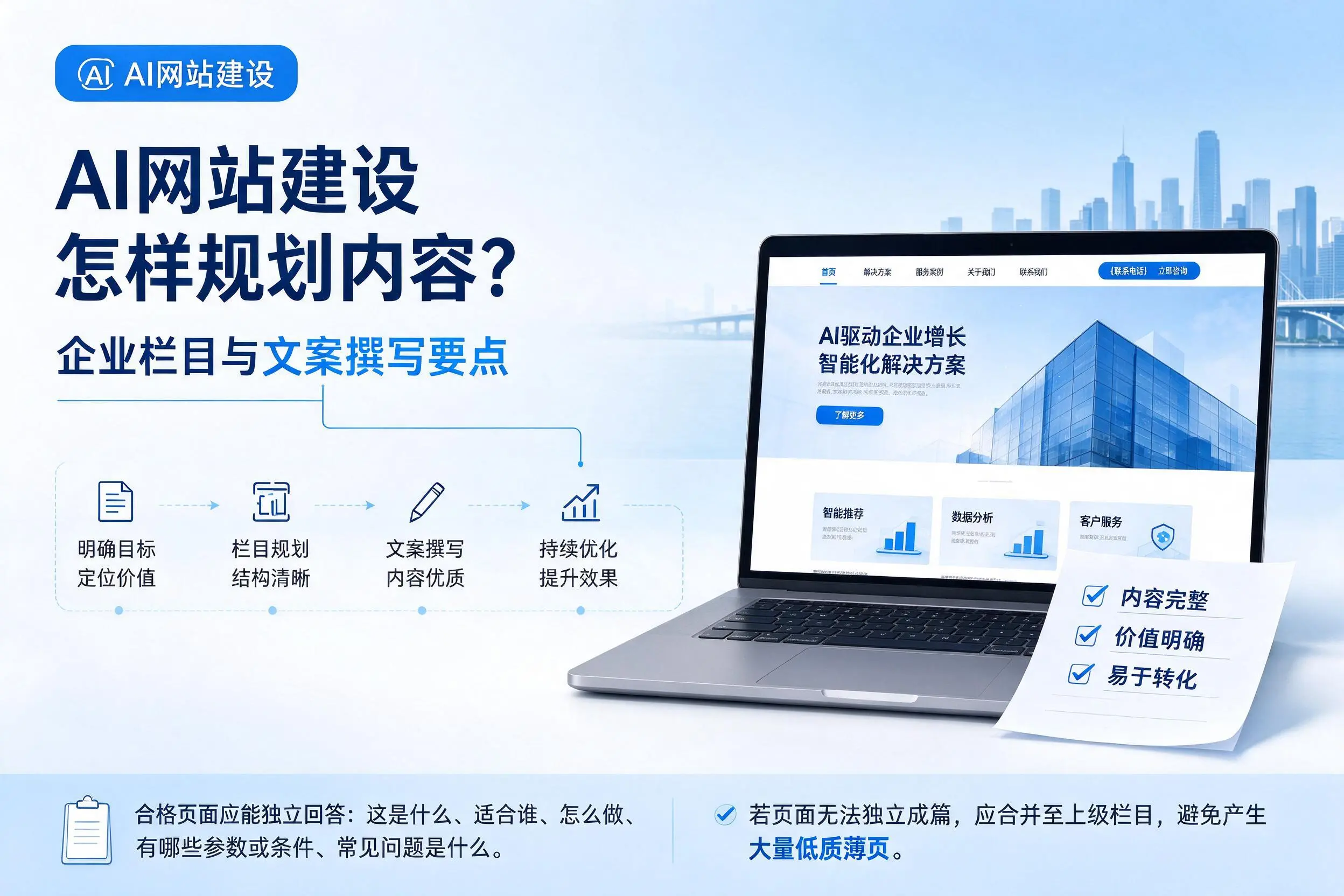 AI网站建设怎样规划内容？七台河企业栏目与文案撰写要点