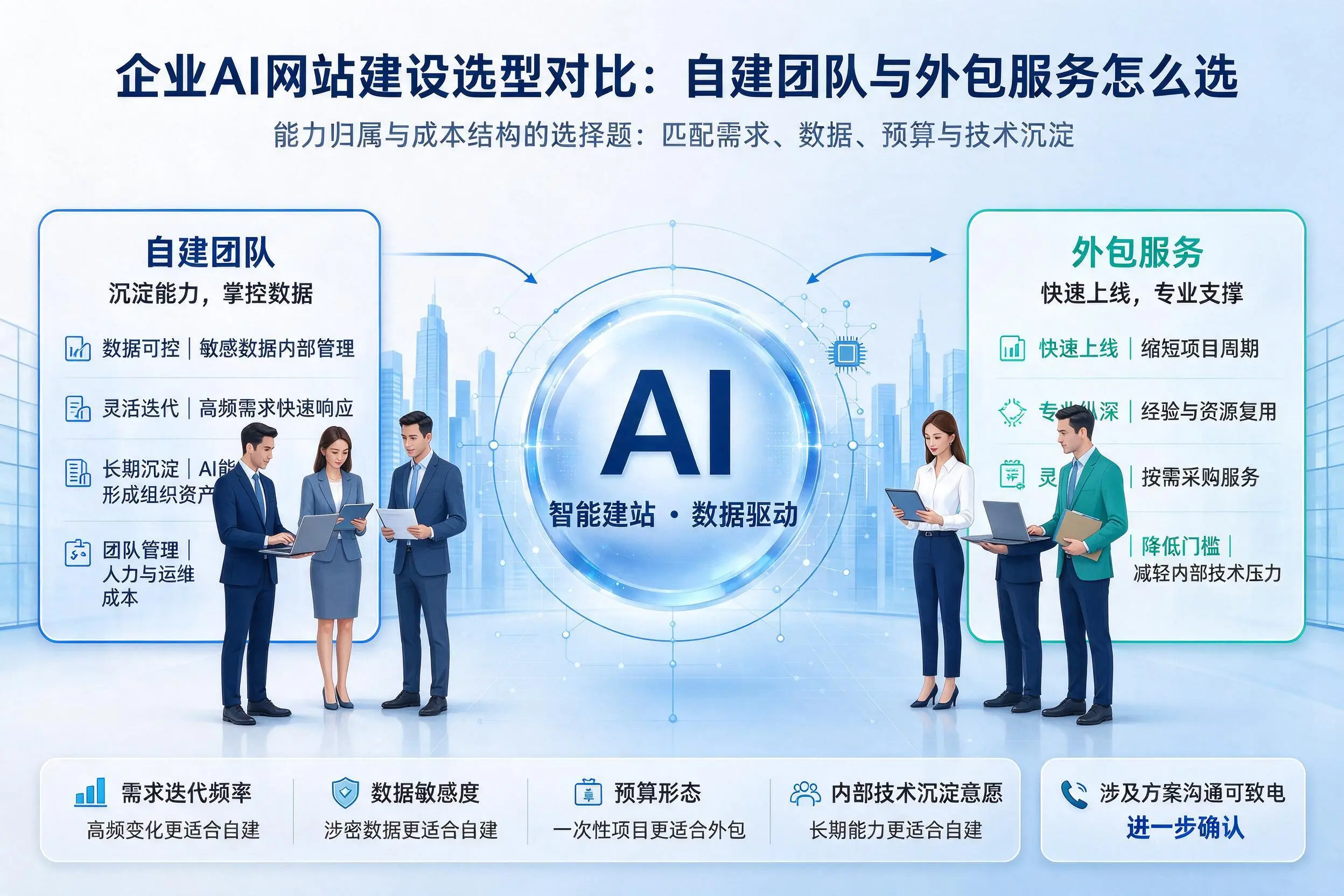 七台河企业AI网站建设选型对比：自建团队与外包服务怎么选
