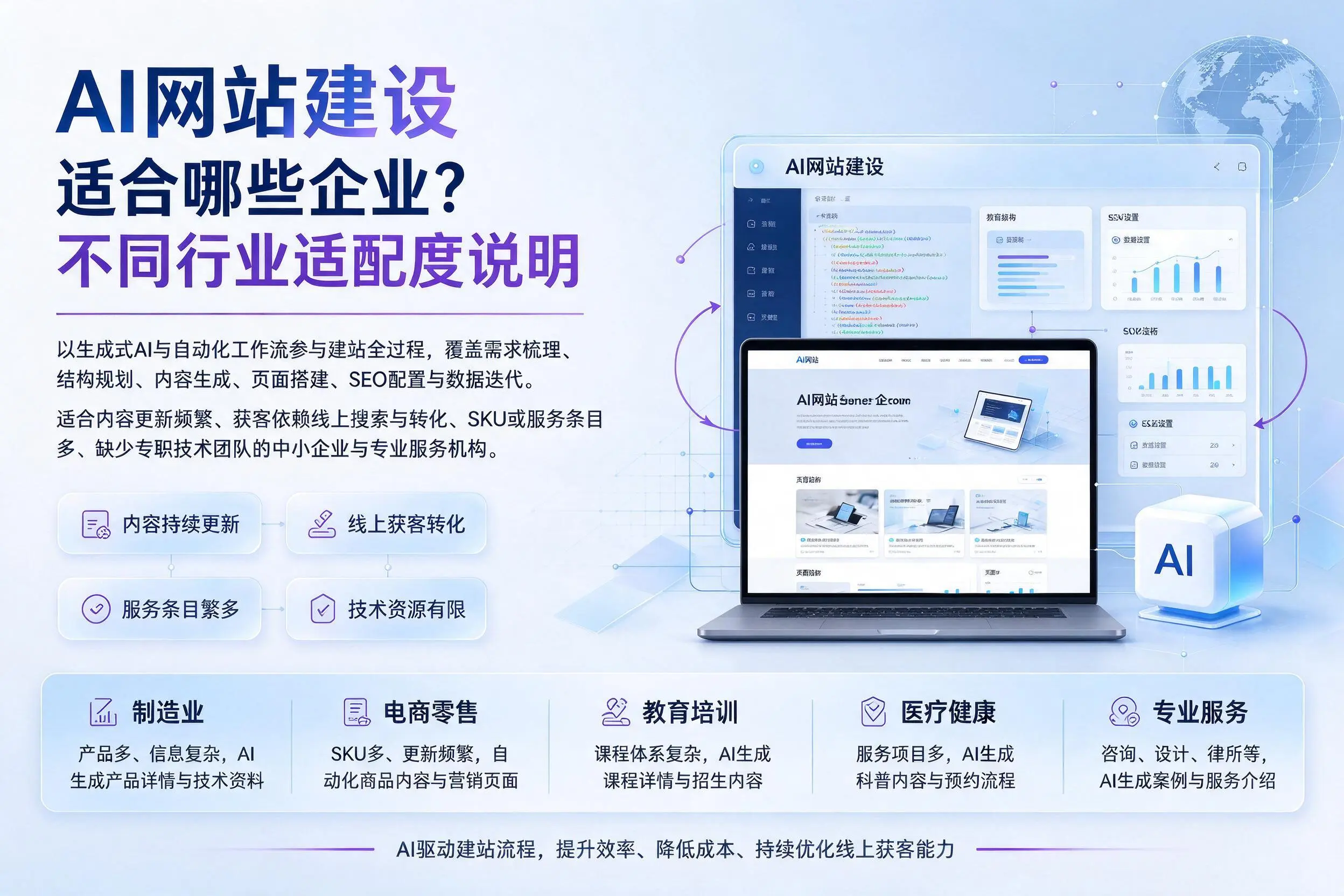 AI网站建设适合哪些企业？七台河不同行业适配度说明